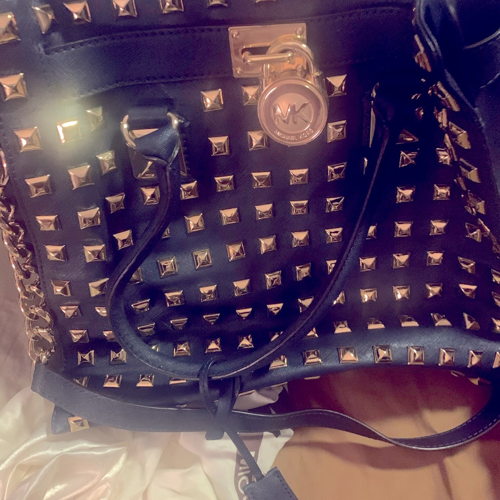 Gently used large studded Michael Kors purse navy